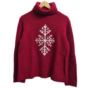 Ann Taylor Womens Vintage Christmas Embroidered Snowflake Turtleneck Sweater L